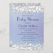 シックなグリッターモダンフローラブルーボーイベビーシャワー 招待状 (正面/裏面)