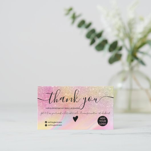 シックなグリッターレインボー大理石のオーダ感謝していーユー 名刺 (スタンド正面)