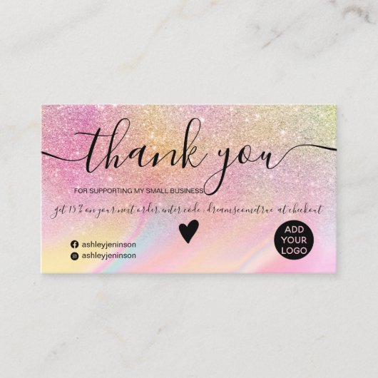 シックなグリッターレインボー大理石のオーダ感謝していーユー 名刺 (正面)