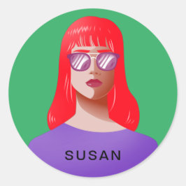 シックなグリーンで上品な女性 ラウンドシール