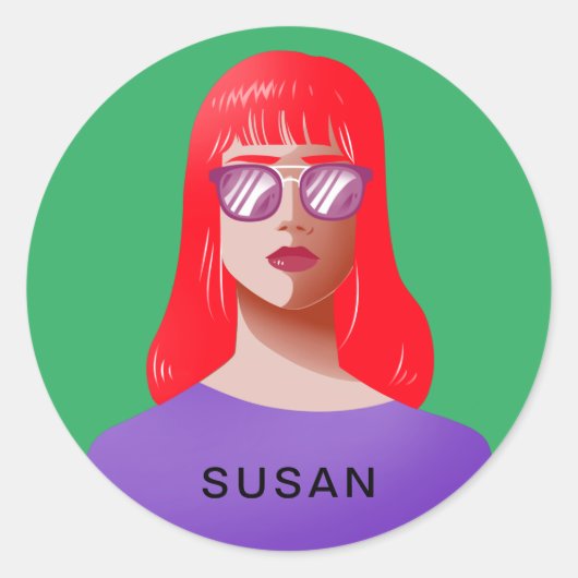 シックなグリーンで上品な女性 ラウンドシール (正面)