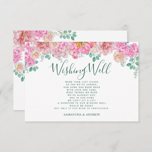 シックなグリーンとピンクのフローラ水の色が良く願う エンクロージャーカード (正面/裏面)