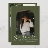 シックなグリーンアーチ5フォトコラージュ卒業 案内状 (正面/裏面)