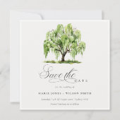 シックなグリーンウォーターカラーウィローツリーファーム結婚ズ セーブザデート (正面)