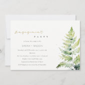シックなグリーンウォーター色ファーンリーフ婚約 招待状 (正面)