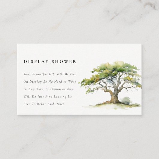 シックなグリーンオークのツリー表示シャワーベビーシャワー エンクロージャーカード (正面)