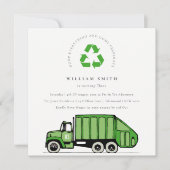 シックなグリーンガベージトラックキッズ任意の年齢誕生日 招待状 (正面)