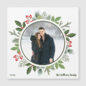シックなグリーンクリスマスリースフォトマグネットカード (正面)