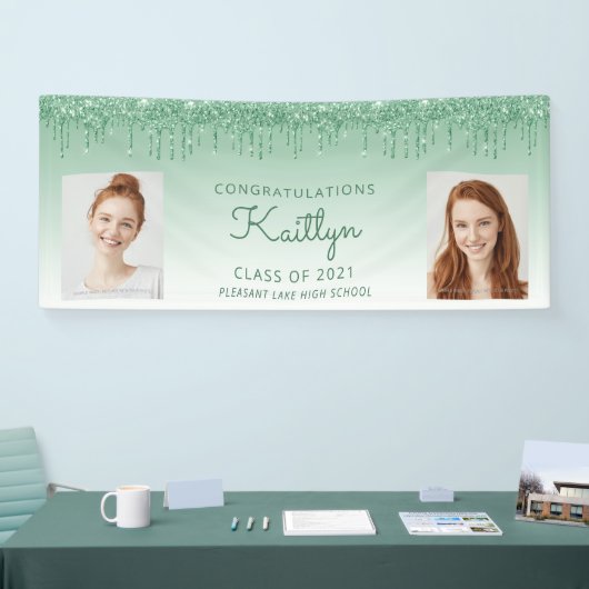 シックなグリーングリッタードリップツーフォトグラディション 横断幕 (トレードショー)