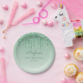 シックなグリーングリッタードリップ30th誕生日パーティー ペーパープレート (パーティー)