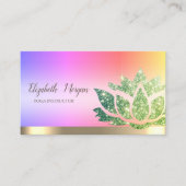 シックなグリーングリッターロータスフラワーヨガ 名刺 (正面)