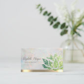 シックなグリーングリッターロータスヨガホログラフィック 名刺 (スタンド正面)