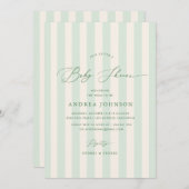 シックなグリーンストライプ男女兼用の赤ちゃんシャワー 招待状 (正面/裏面)