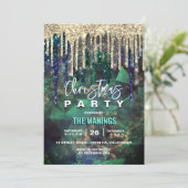 シックなグリーンターコイズ金ゴールドグリッタードリップクリスマス 招待状 (スタンド正面)