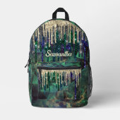 シックなグリーンターコイズ金ゴールドグリッタードリップモノグラム プリントバックパック (正面)