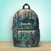 シックなグリーンターコイズ金ゴールドグリッタードリップモノグラム プリントバックパック