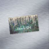 シックなグリーンターコイズ金ゴールドグリッタードリップモノグラム マグネット名刺 (インサイチュ)