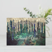 シックなグリーンターコイズ金ゴールドグリッター乾燥 サンキューカード (スタンド正面)