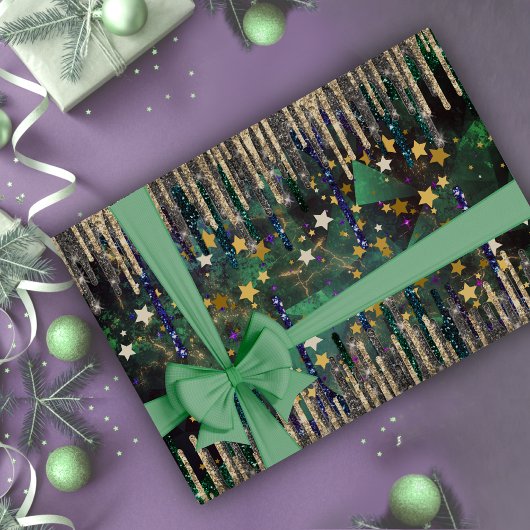 シックなグリーンターコイズ金ゴールドグリッター乾燥 ラッピングペーパー