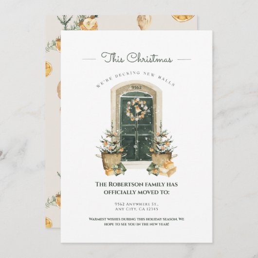 シックなグリーンドアシーズンニューホームアナウンスメント シーズンカード (正面/裏面)