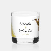 シックなグリーンハミングバードと金ゴールド結婚ダスト ウイスキーグラス (裏面)