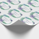 シックなグリーンパープルパーソナライズされたフローラ結婚ズ ラッピングペーパー (角)