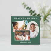 シックなグリーンフェイク&シルバー3枚の写真カスタムクリスマス シーズンカード (スタンド正面)
