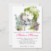 シックなグリーンフローラフラワーガーデンチェアベビーシャワー 招待状 (正面)