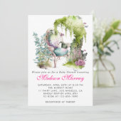 シックなグリーンフローラフラワーガーデンチェアベビーシャワー 招待状 (スタンド正面)