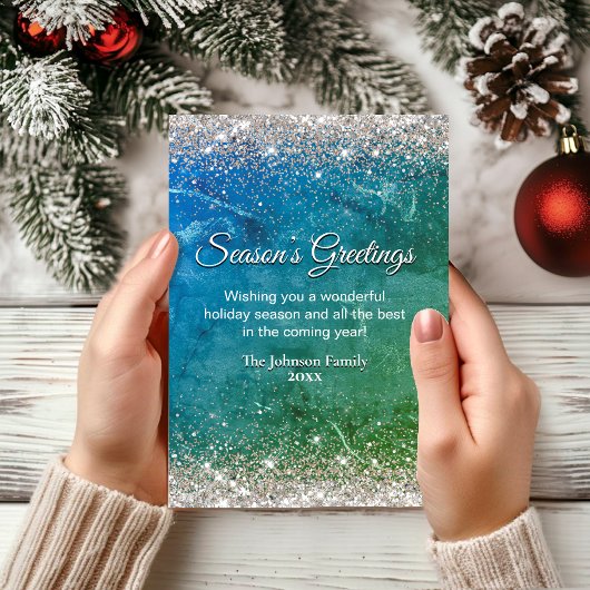 シックなグリーンブルー金ゴールドグリッタークリスマス新年