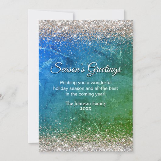 シックなグリーンブルー金ゴールドグリッタークリスマス新年 (正面)