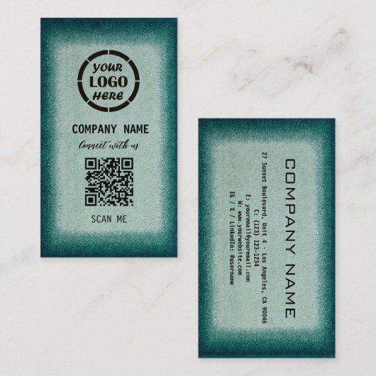 シックなグリーンプロフェッショナルデザインモダンQRコードバス 名刺 (正面/裏面)