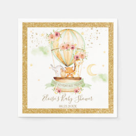 シックなグリーンホットエアバルーンベビーアニマルニュートラル スタンダードカクテルナプキン