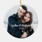 シックなグリーンホリークリスマスリース2サイドフォト セラミックオーナメント (裏面)