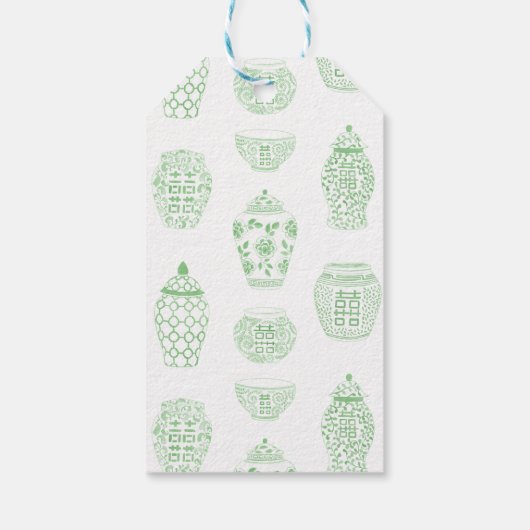 シックなグリーンホワイトフローラ男女兼用ベビーシャワー ギフトタグ (裏面)