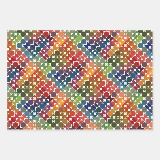 シックなグリーンマゼンタオレンジパープルピンクのアートパターン ラッピングペーパーシート (正面3)