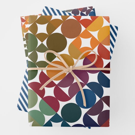 シックなグリーンマゼンタオレンジパープルピンクのアートパターン ラッピングペーパーシート (インサイチュ)