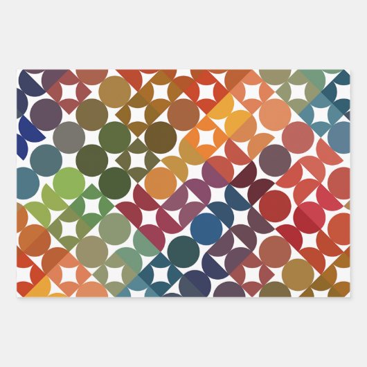 シックなグリーンマゼンタオレンジパープルピンクのアートパターン ラッピングペーパーシート (正面)