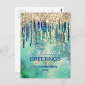 シックなグリーン金ゴールドグリッターはクリスマスの新年を乾燥 ポストカード (正面/裏面)