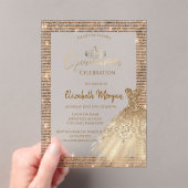 シックなグリーン金ゴールドドレスティアラ，ダイアモンズキンセアニラ アクリル招待状 (インサイチュ (ポータブル))