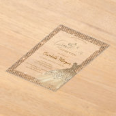 シックなグリーン金ゴールドドレスティアラ，ダイアモンズキンセアニラ アクリル招待状 (レイダウン)