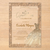 シックなグリーン金ゴールドドレスティアラ，ダイアモンズキンセアニラ アクリル招待状 (正面)