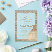 シックなグリーン金ゴールドドレスティアラ，ダイアモンズキンセアニラ アクリル招待状 (インサイチュ (ウェディング))