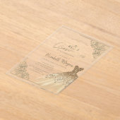 シックなグリーン金ゴールドドレスティアラ，ダイアモンズキンセアニラ アクリル招待状 (レイダウン)