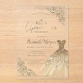 シックなグリーン金ゴールドドレスティアラ，ダイアモンズキンセアニラ アクリル招待状 (正面)