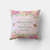 シックなグリーン&ピンク繊細な水色フローラ クッション (裏面)