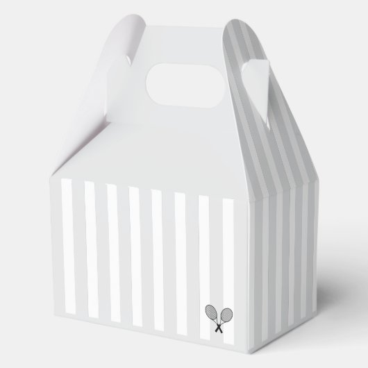 シックなグレイストライプテニスベビーシャワーありがとう フェイバーボックス (裏面)