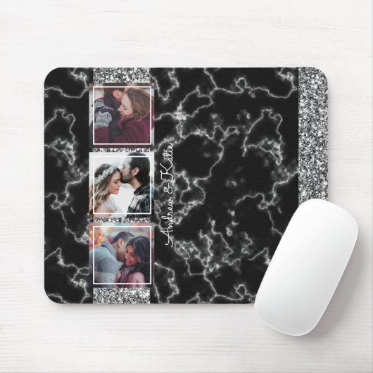 シックなグレーと黒の大理石3フォトコラージュカスタマイズ マウスパッド (マウス)