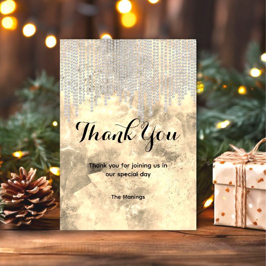 シックなグレーの金ゴールドライン感謝していストーンが滴る カード