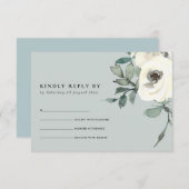 シックなグレーアイボリーホワイトフローラルウォーターカラーバンチRSVP 出欠カード (正面/裏面)